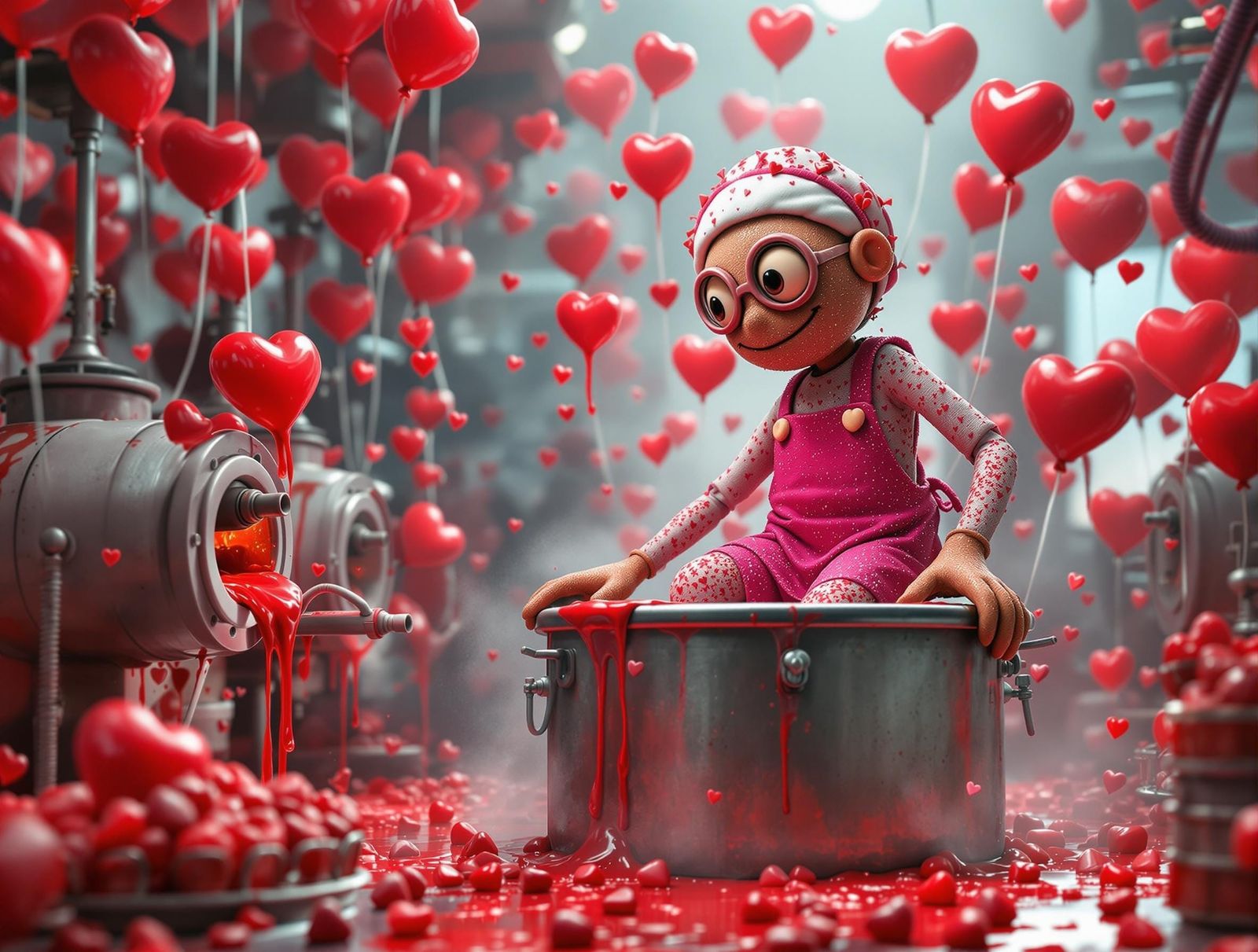 Valentine's Factory Mishap in a Digital Surrealist Style