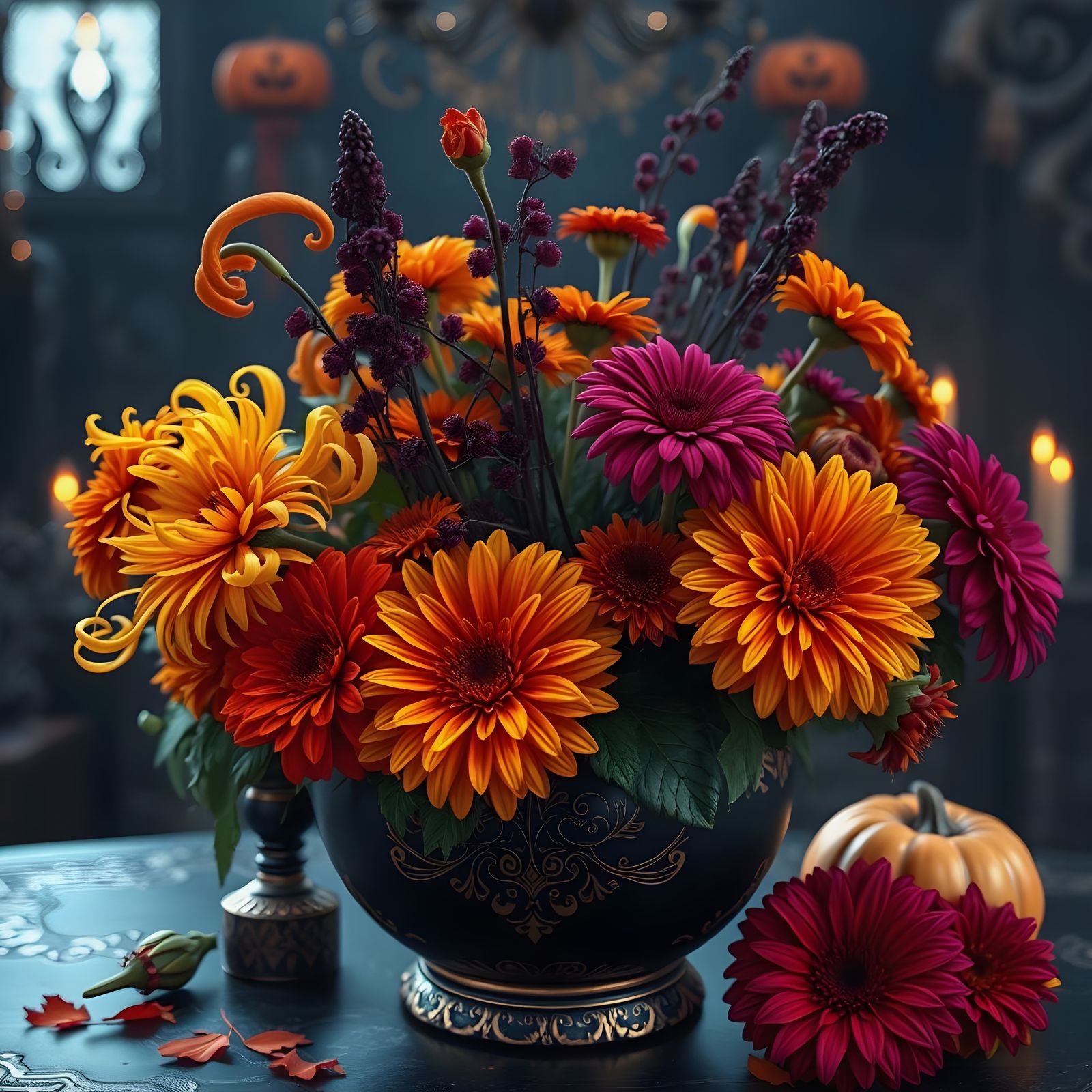 Halloween Chrysanthemum Bouquet as Matte Painting