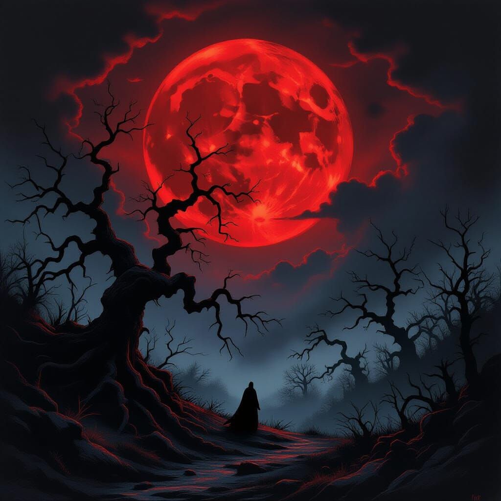 Eerie Monstrous Landscape in Dark Fantasy Style