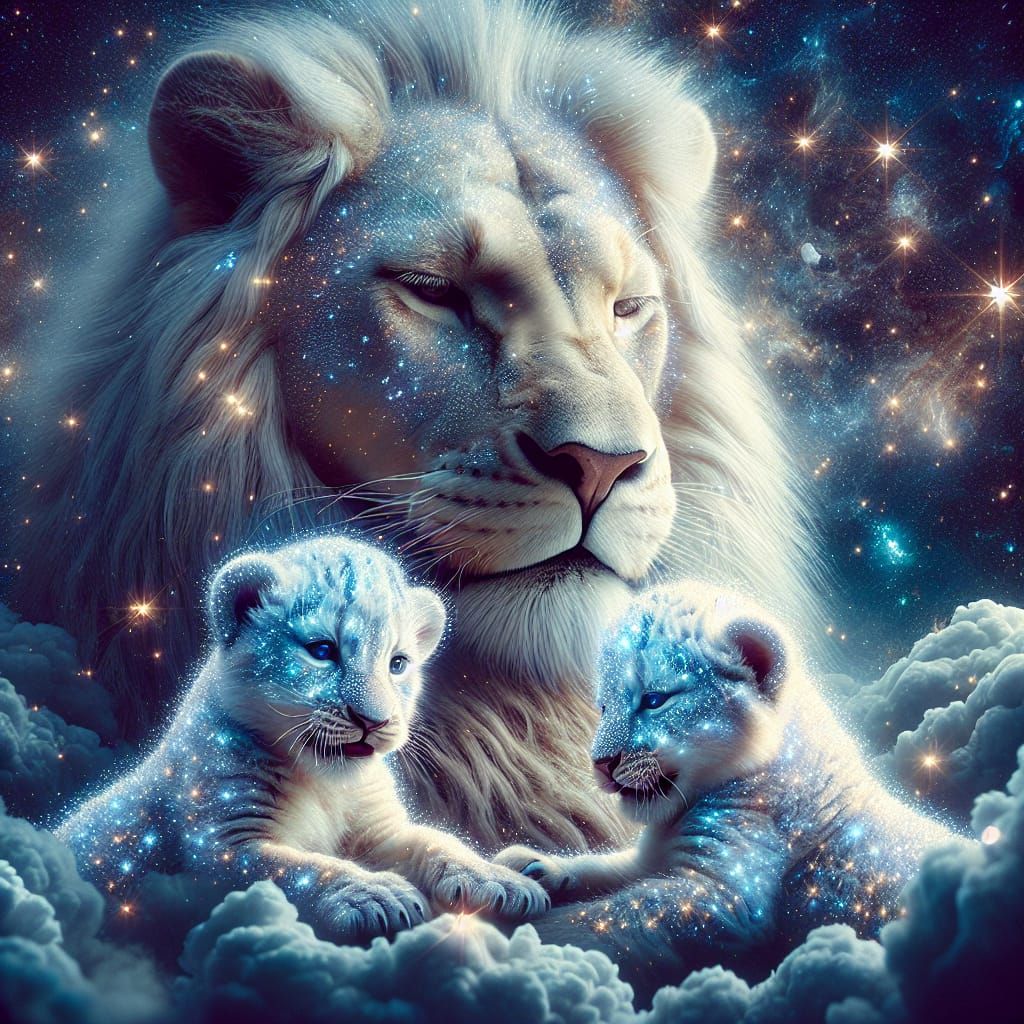 Sparkling Lion Family: Mother's Love in Matte Painting
