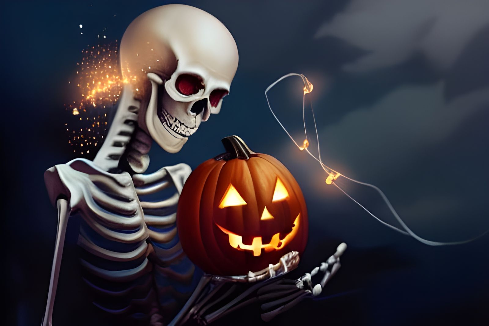 Adorable Skeleton with Jack-o'-Lantern Digital Art