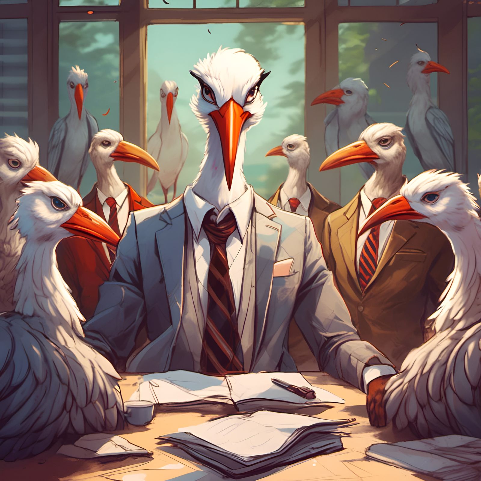 Anthro White Stork Attends Bird Business Meeting