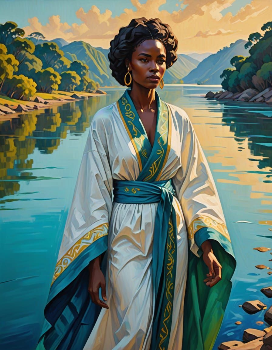 Yemanjá, Afro-Brazilian Goddess in Vibrant Fauvist Style