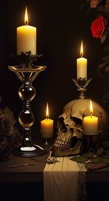 Eldritch Art Nouveau Still Life with Skull