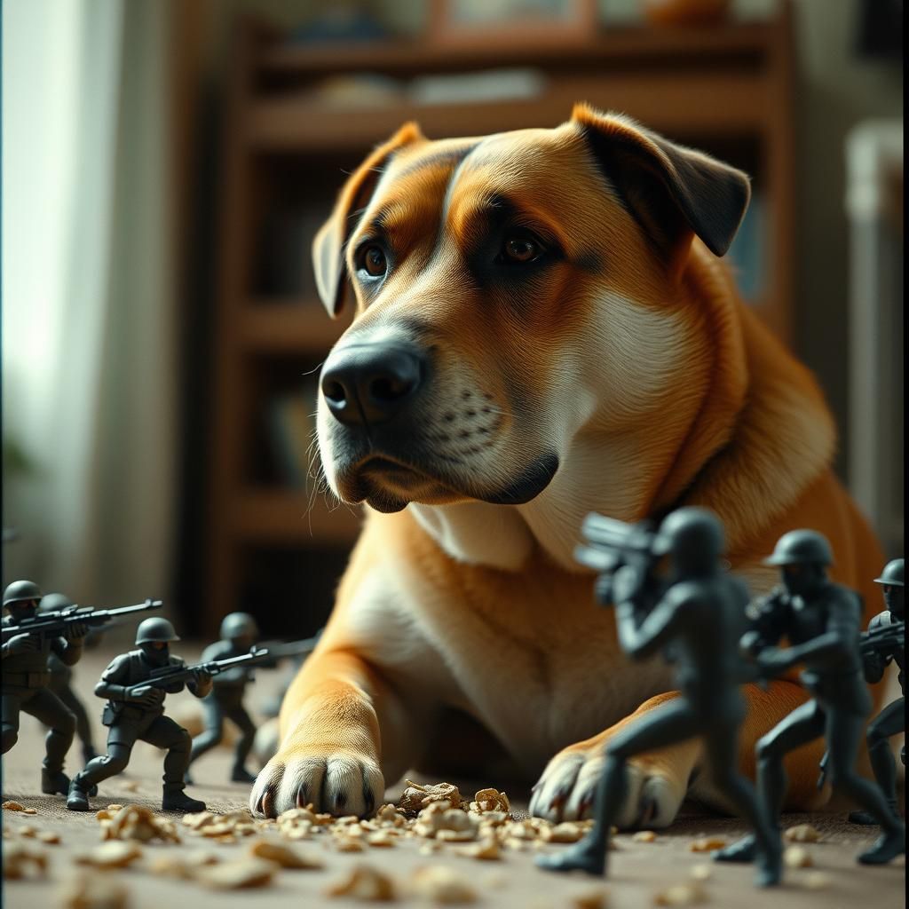 Epic Dog vs Miniature Army: Cinematic Film Still