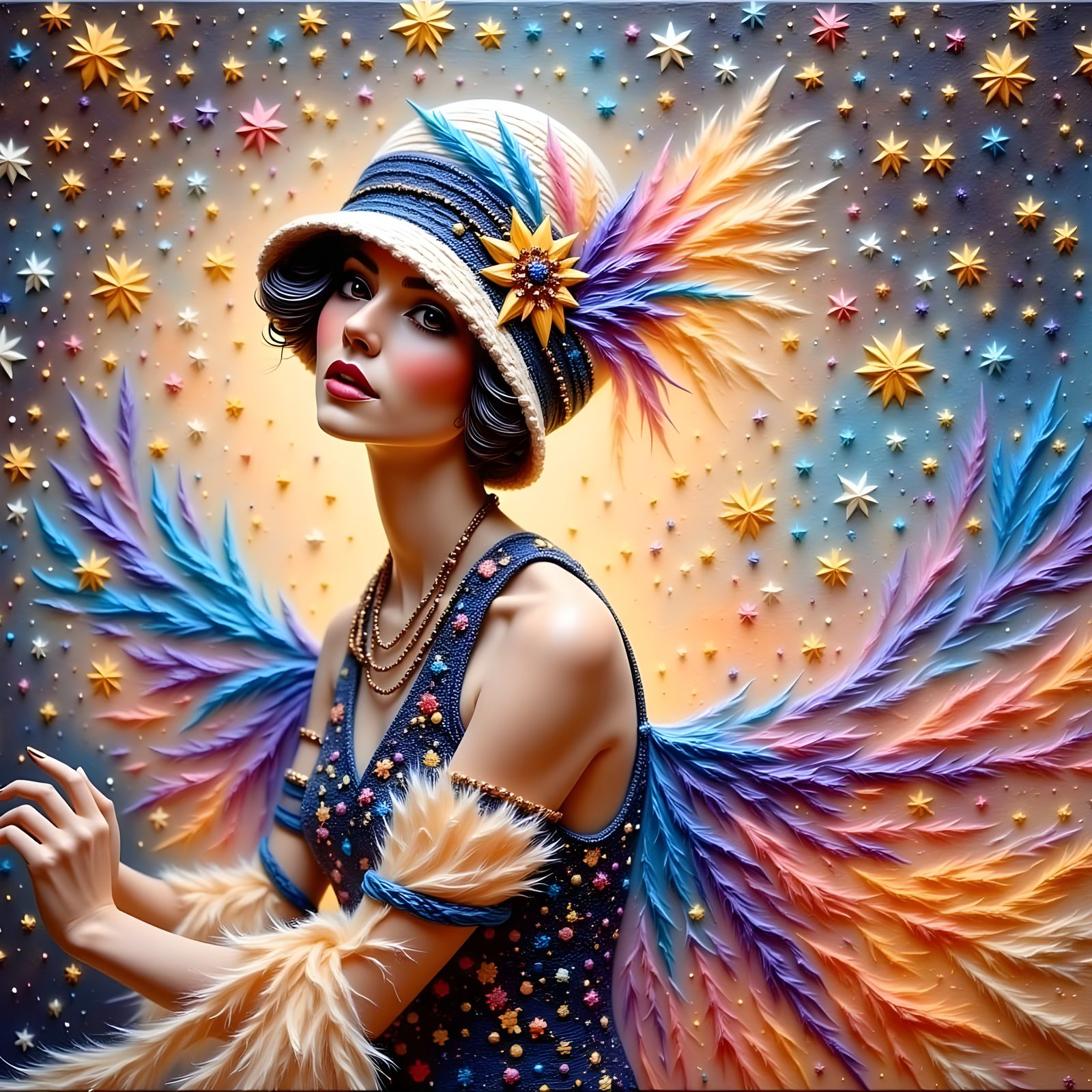 Glamorous Flapper Girl, 1920s In Impasto Style