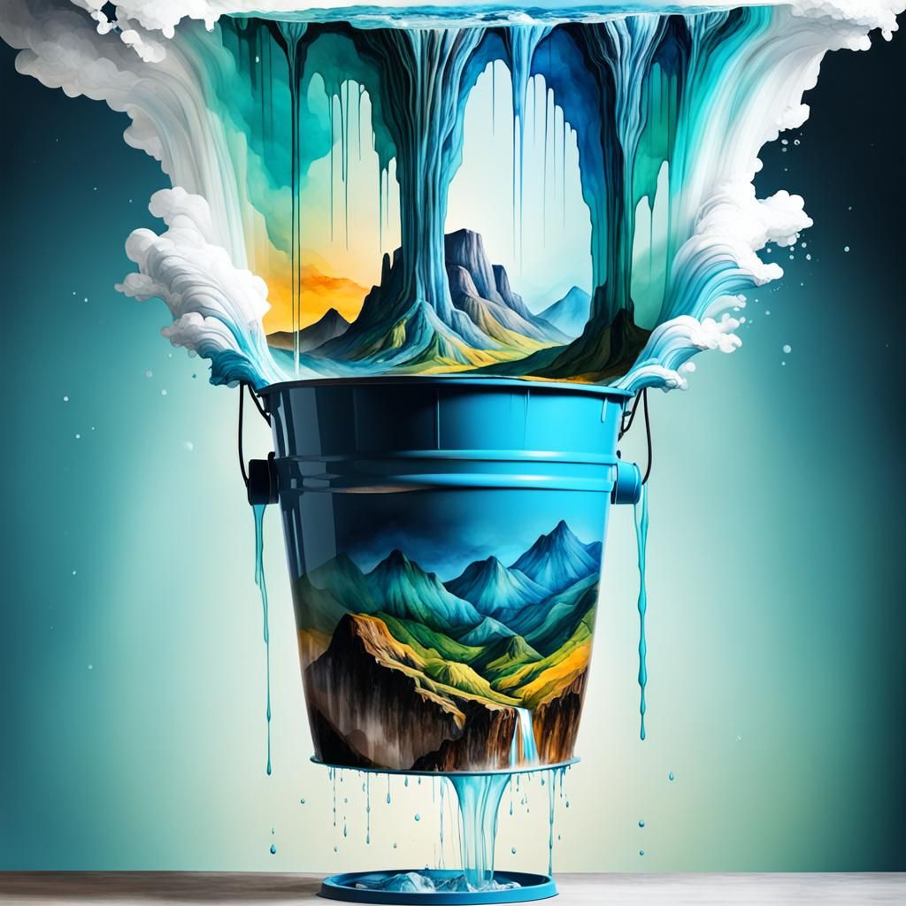 Waterfall Double Exposure Illusion in Alcohol Ink