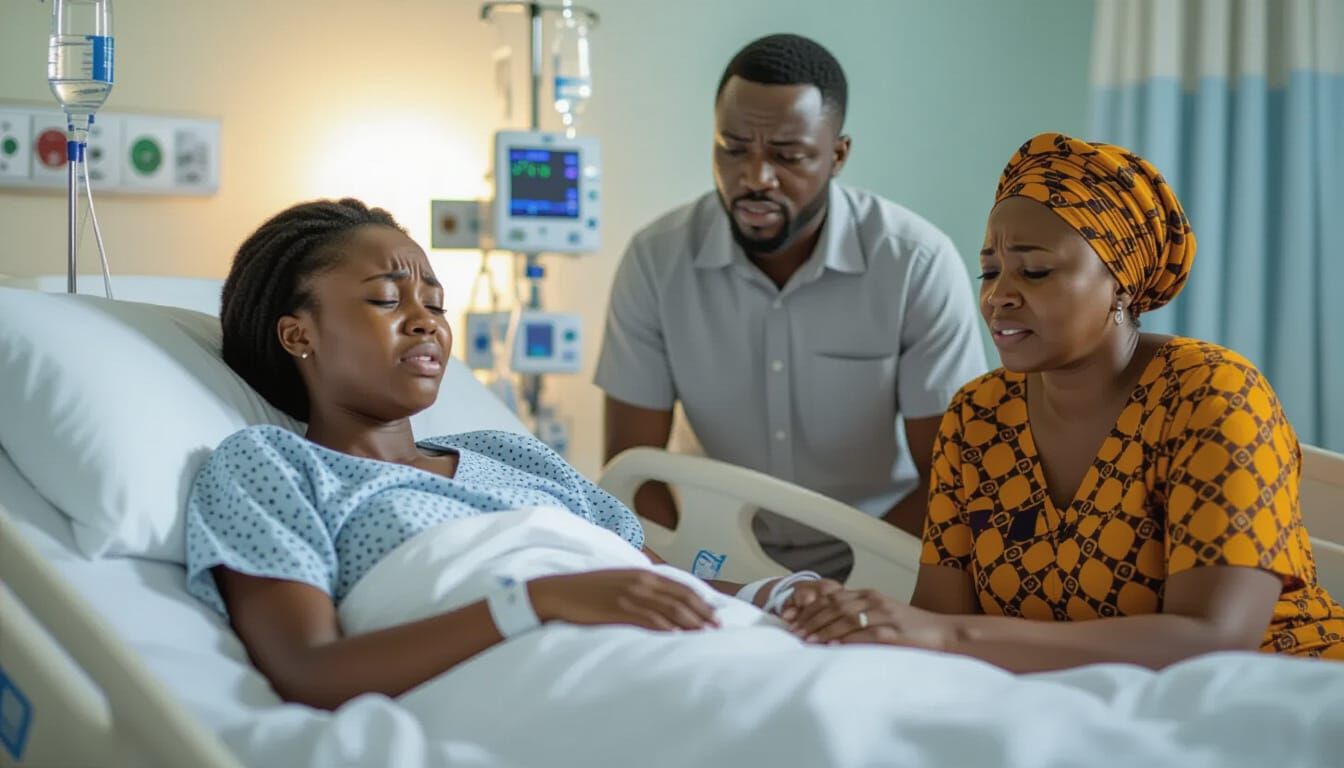 Emotional Hospital Scene: Girl in Distress, Family Support