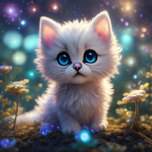 Chibi Alien Girl Picking Mushrooms in Magical Forest