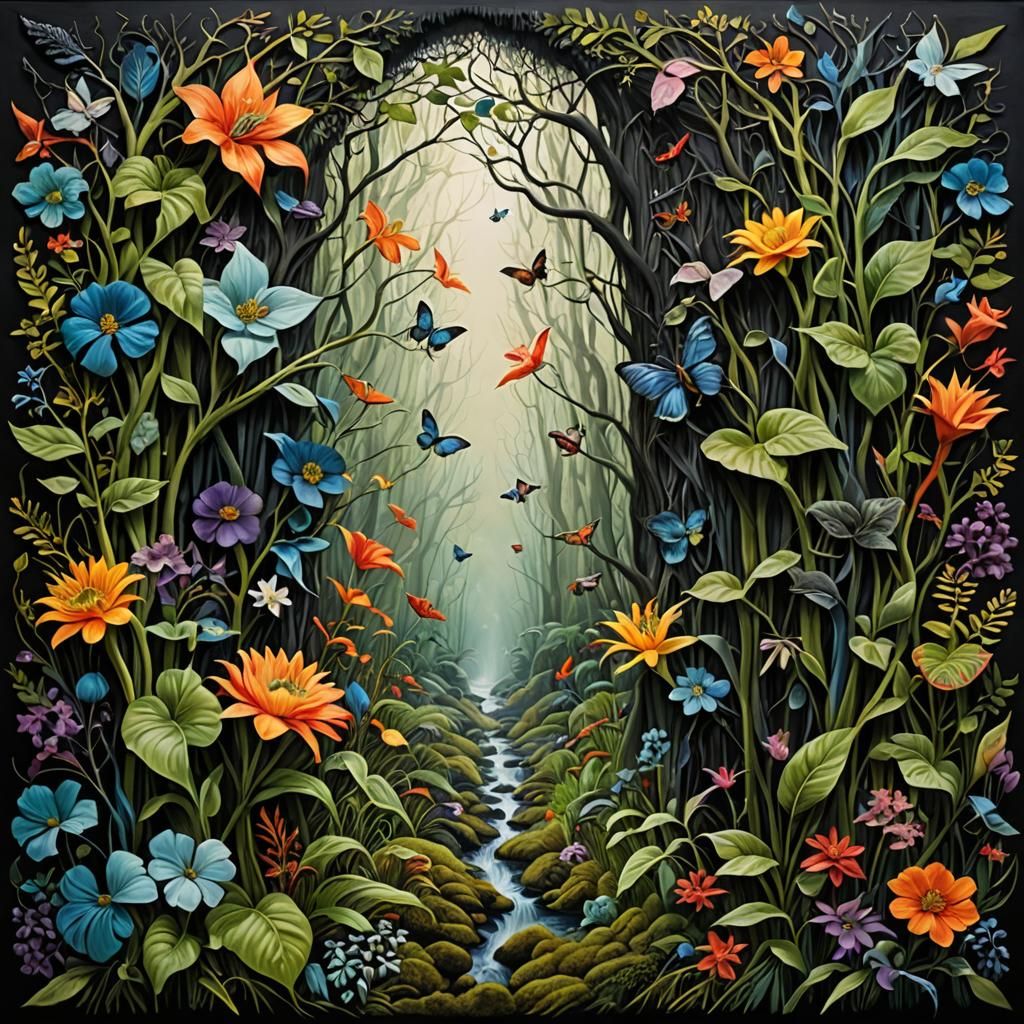 Ethereal Nature Tapestry in Mixed Media