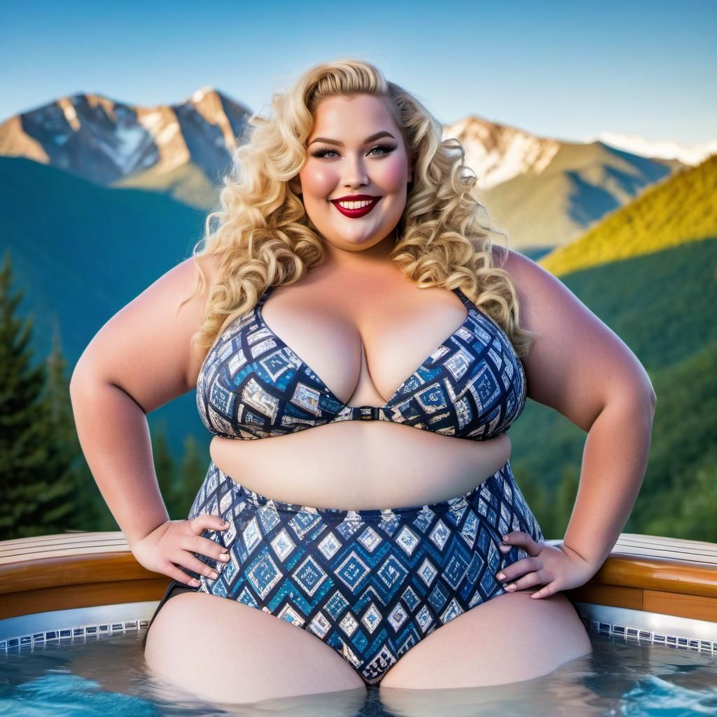 Curvy Woman in Hot Tub at Mountain Resort