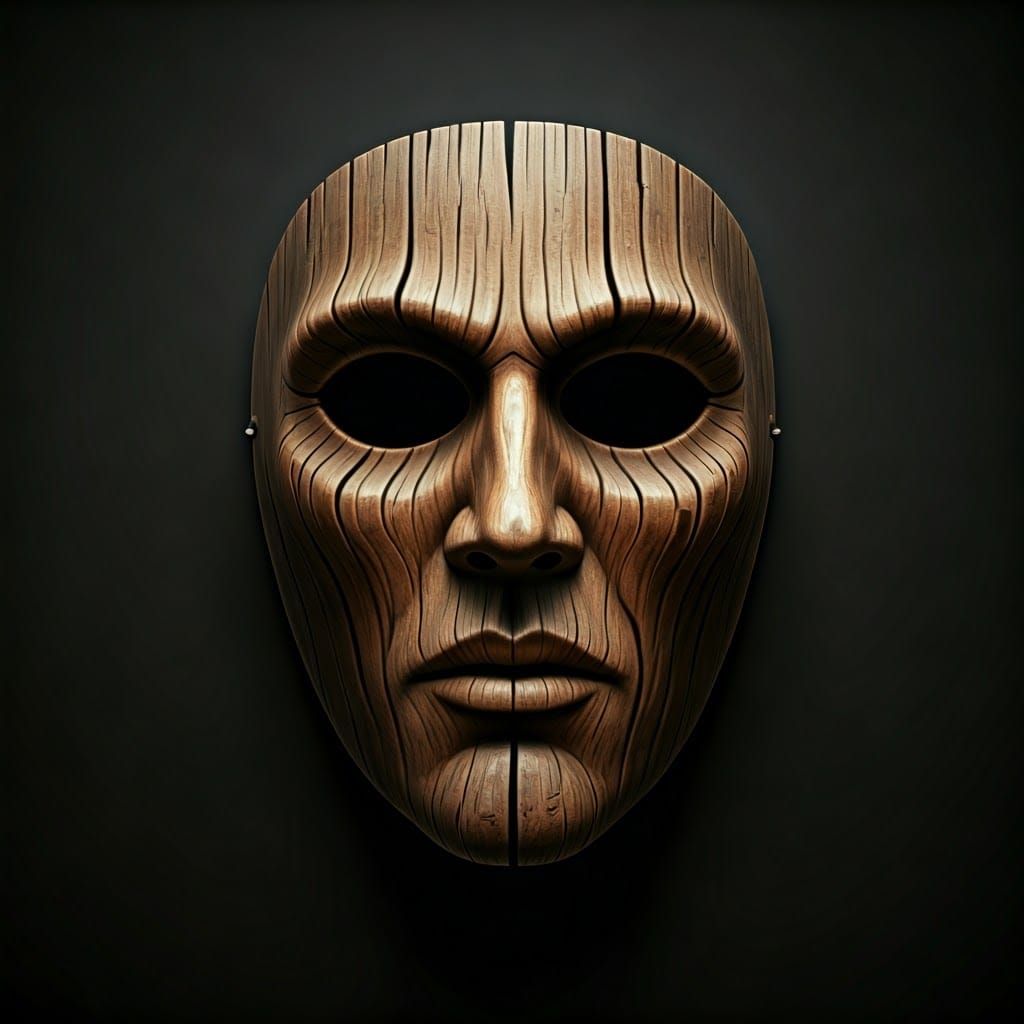 Wooden Mask in Moody, Atmospheric Style