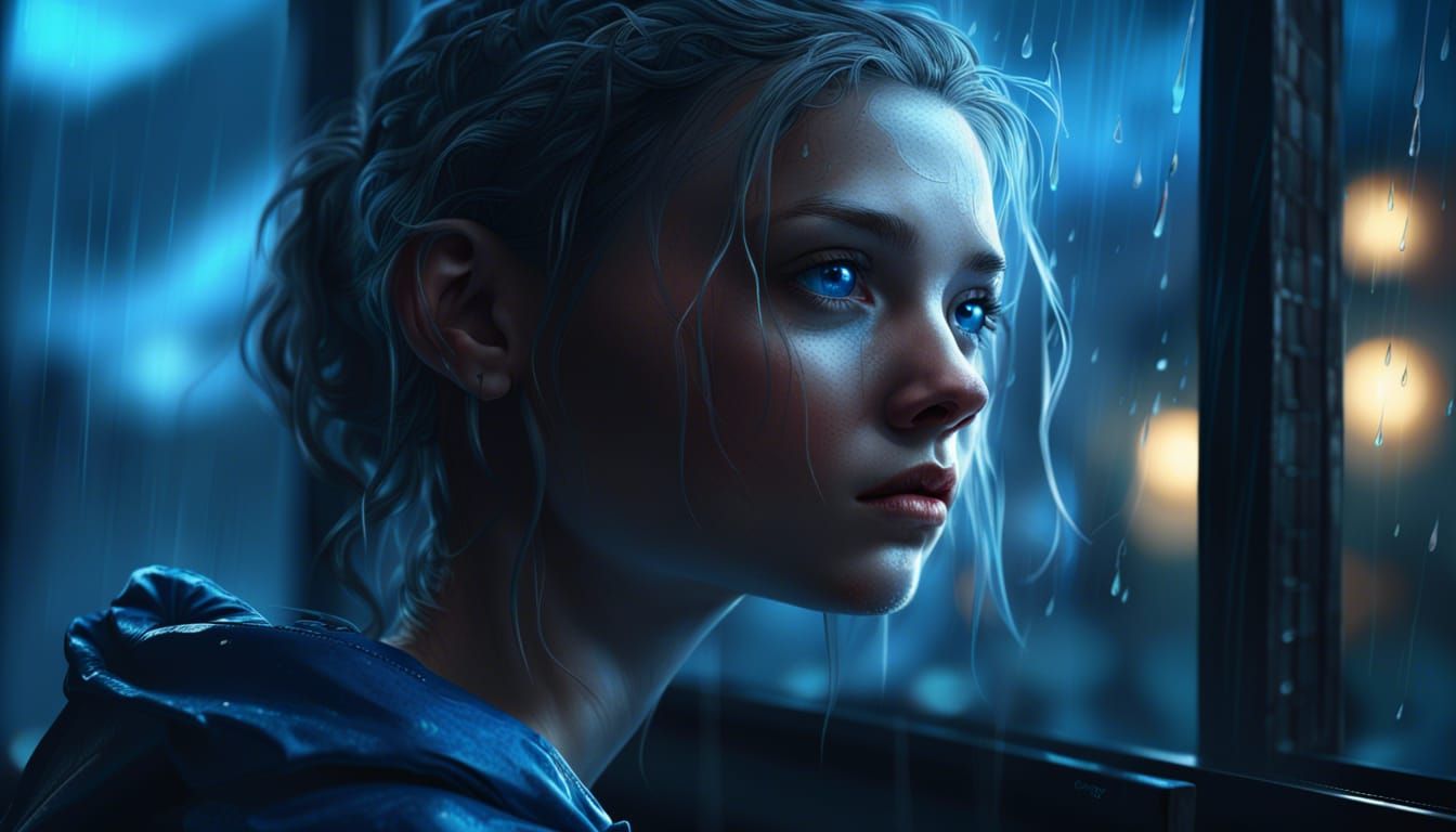 Rainy Day Portrait in Dark Fantasy Style