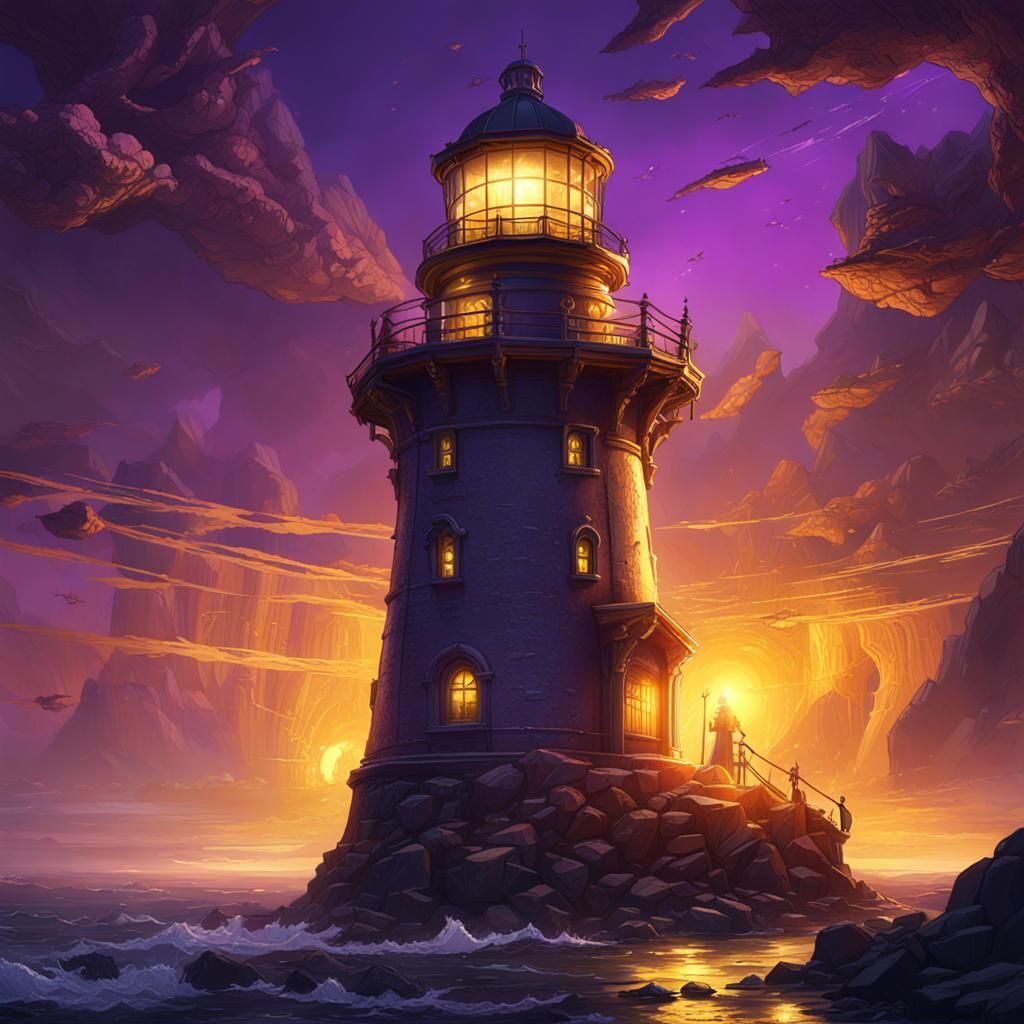 Epic Lighthouse Concept Art in Purple and Yellow