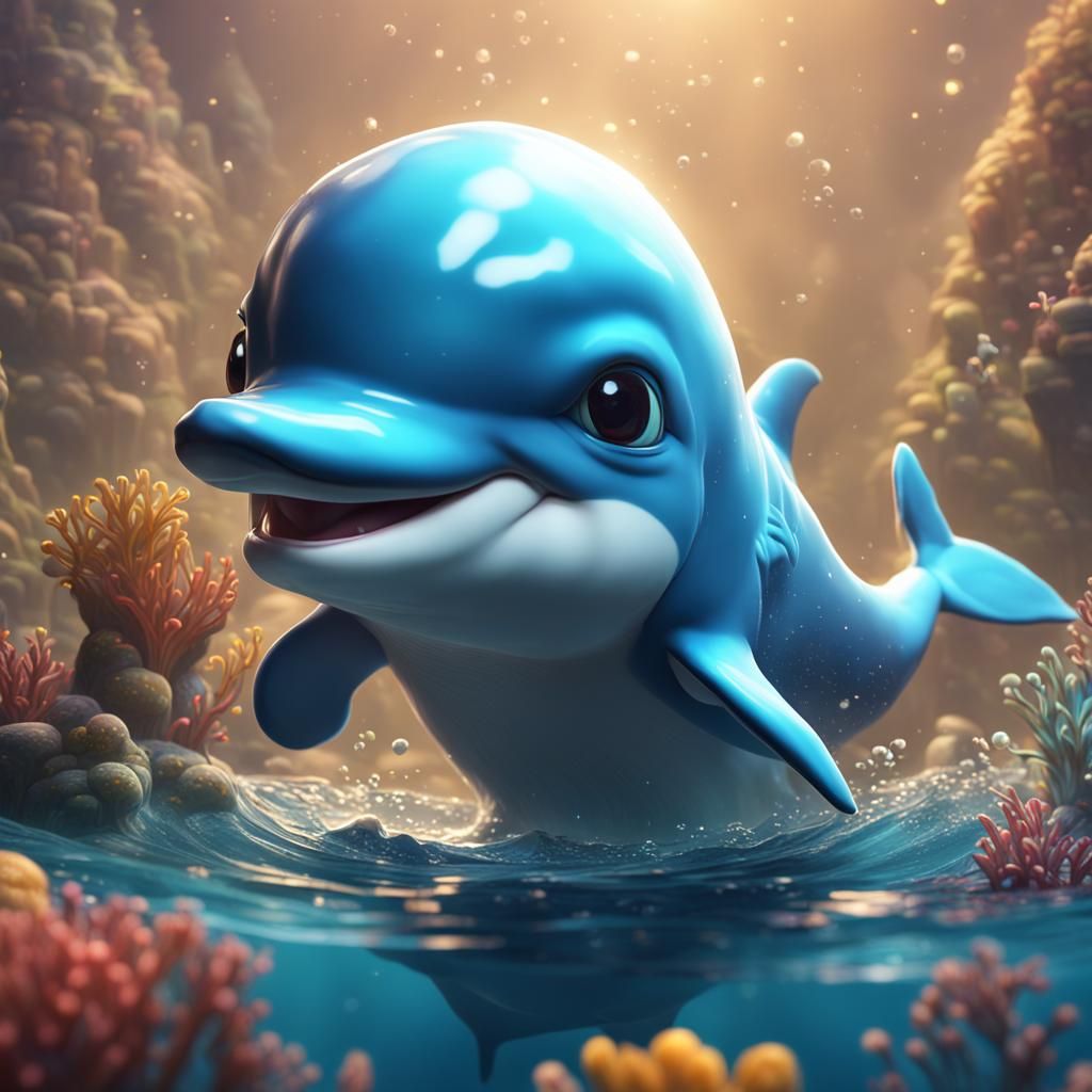 Cute Baby Dolphin in Detailed Fantasy Art