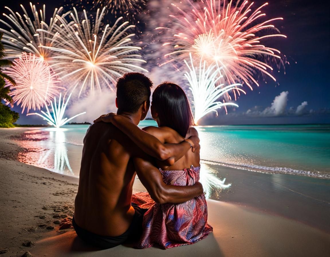 Kiribati Beach Fireworks on New Year's Eve