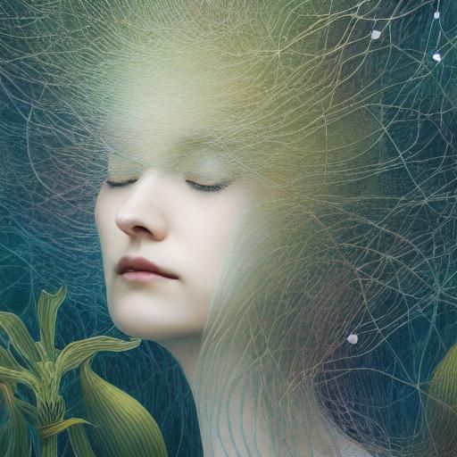 Woman in Mycelium Network, Detailed Watercolor