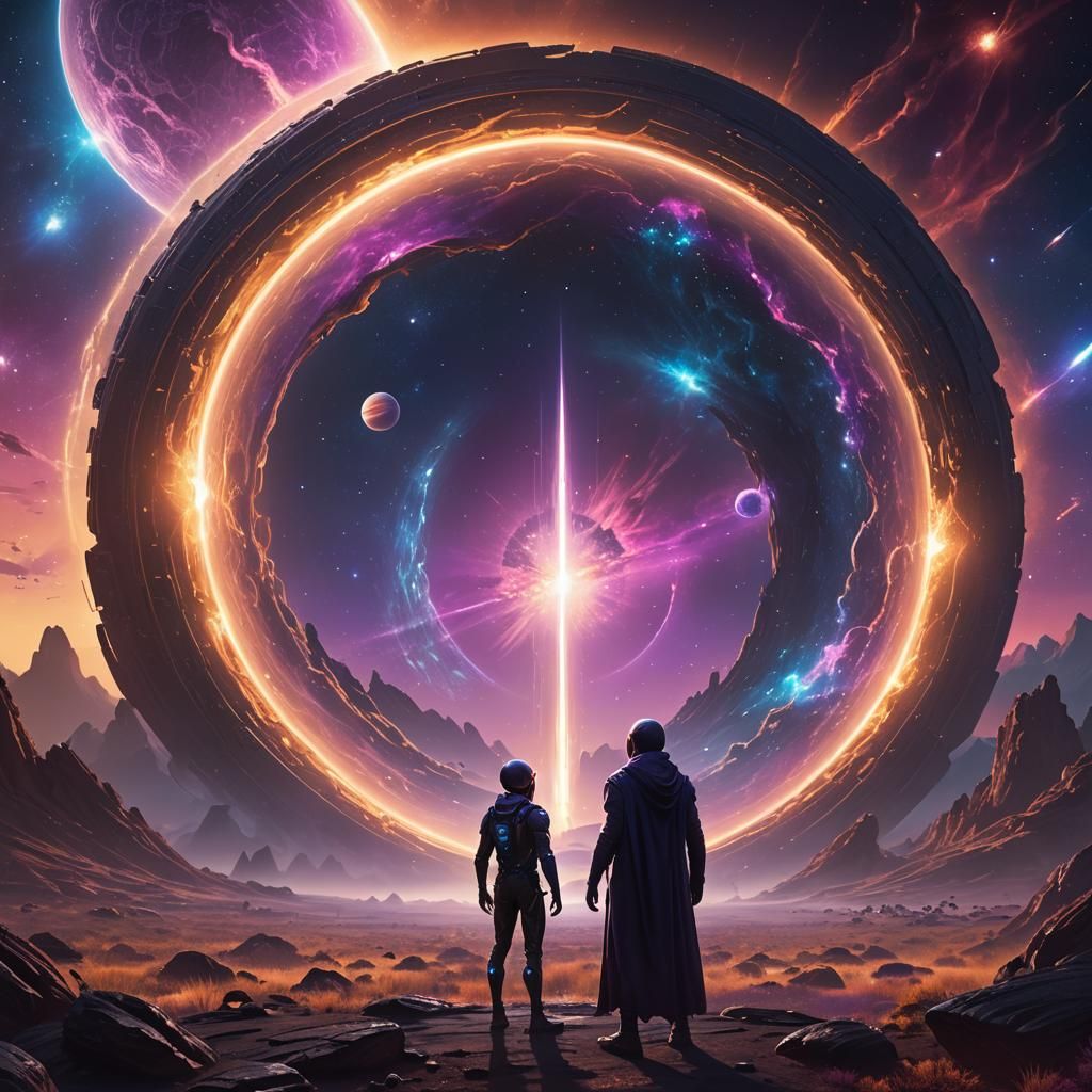 Alien Visitor at Portal: Epic Sci-Fi Illustration