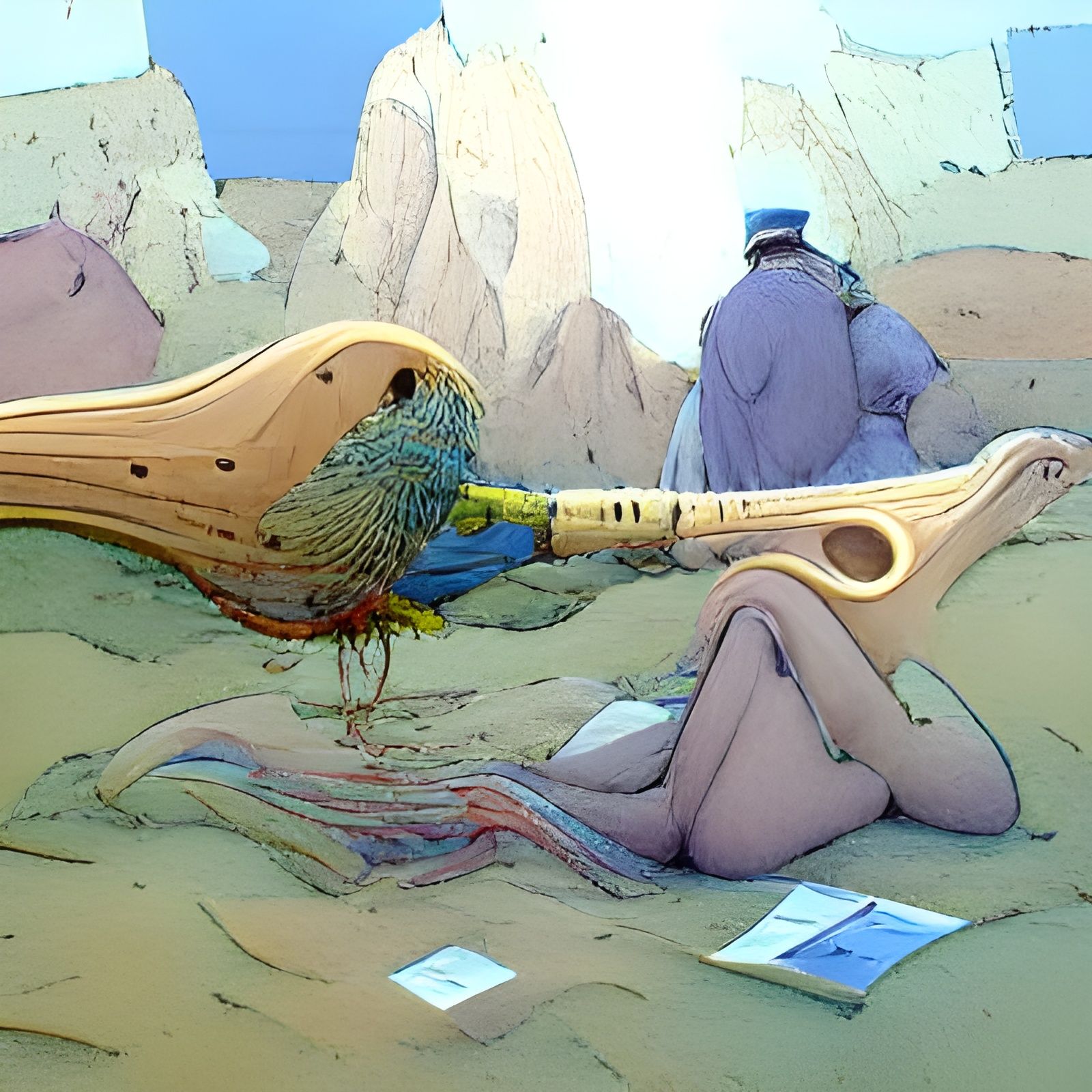 Bird with Human Body in Moebius Desert