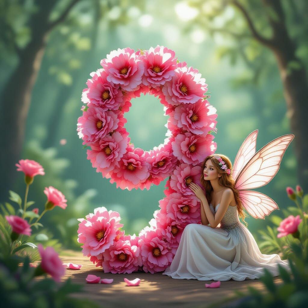 Pink Carnation Number 9 with a Fairy