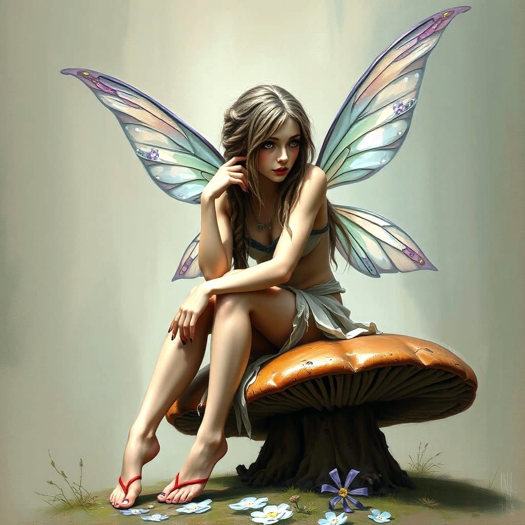 Gothic Punk Fairy in a Moody, Impasto Landscape