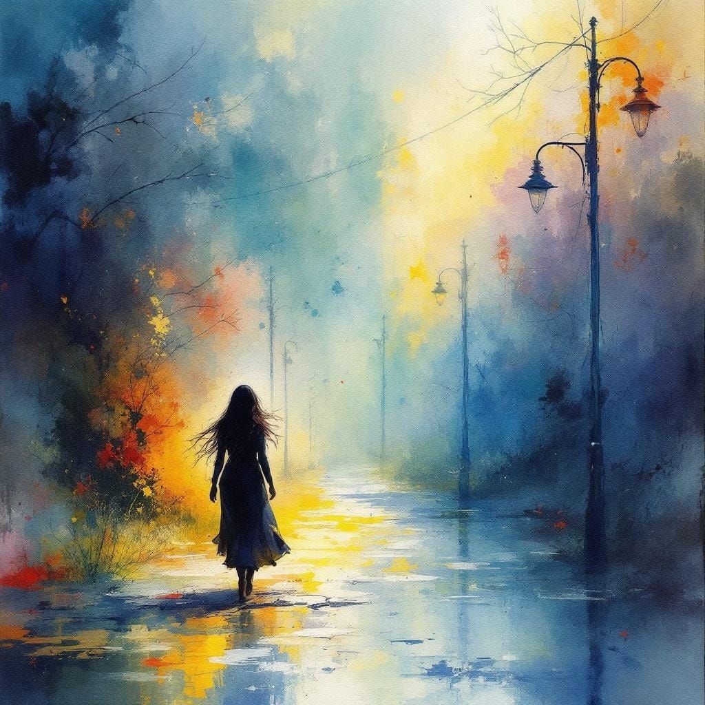 Ethereal Figure in Radiant, Light-Infused Watercolor