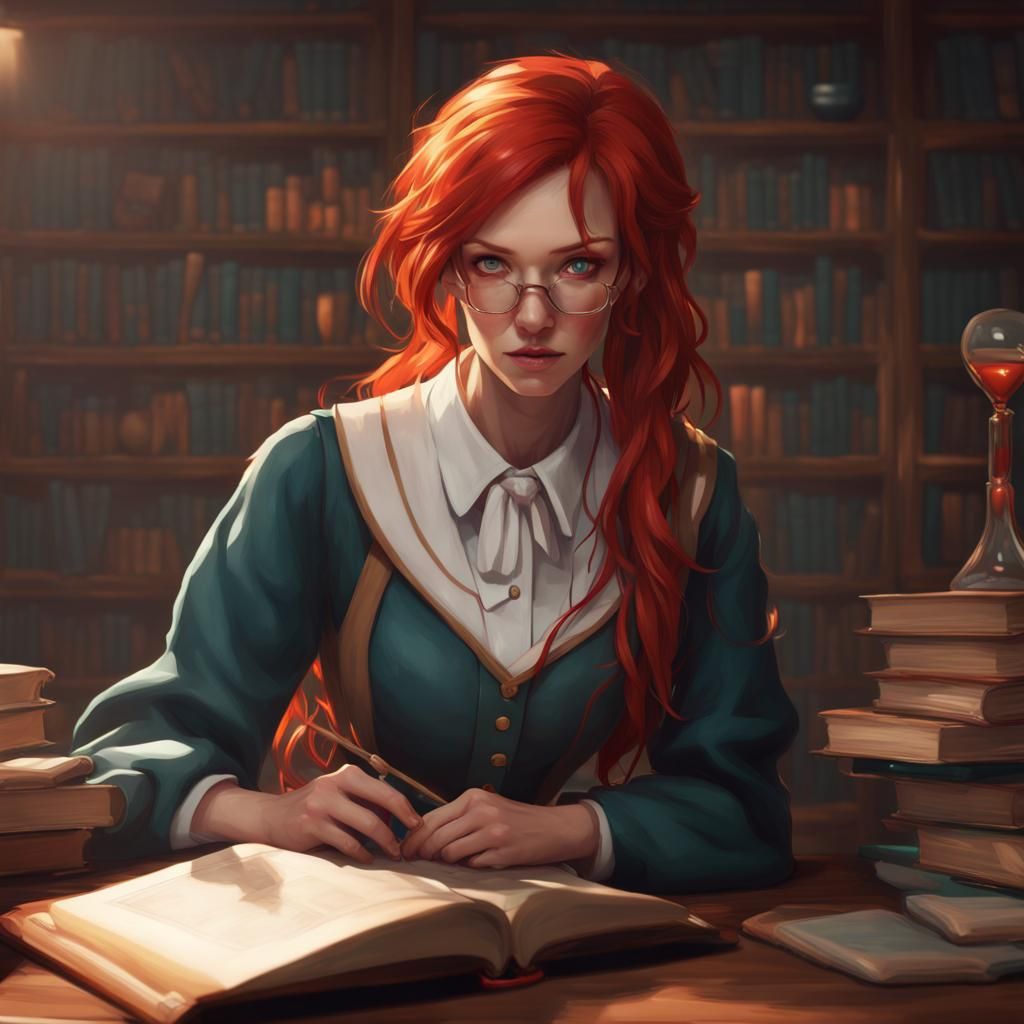Red-Haired Student Reading: Art Nouveau Concept