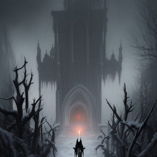 High Gothic Demonic Skeleton in Snowy Landscape