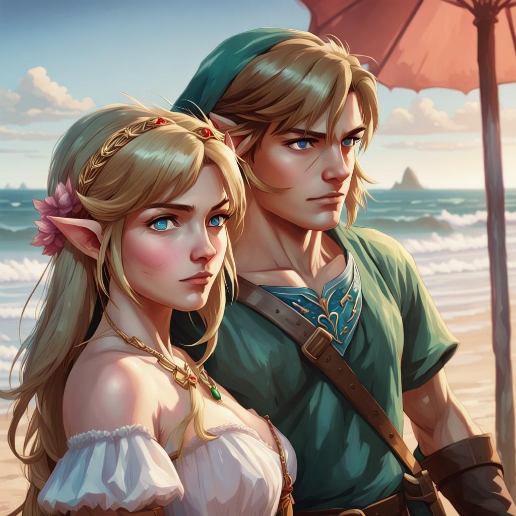 Zelda and Link on a date at the beach