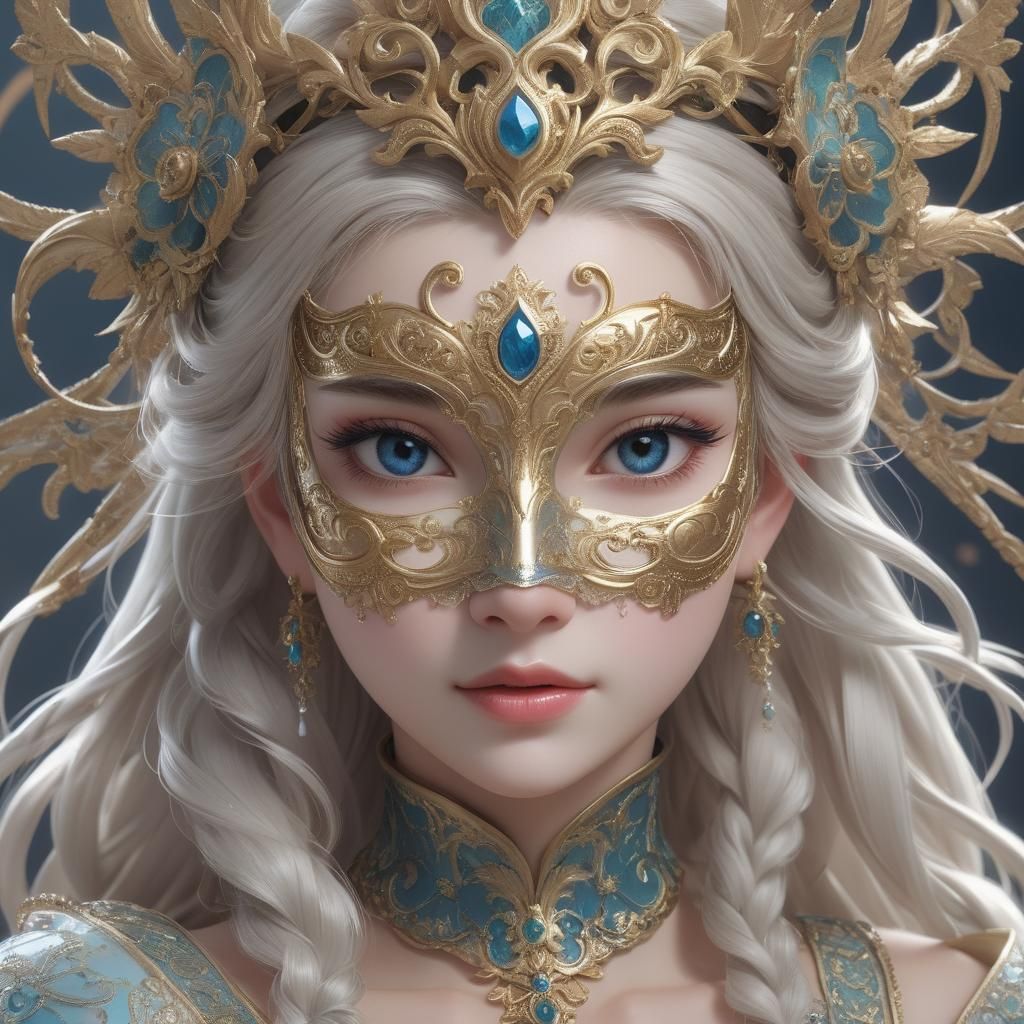 Elsa in Detailed Venetian Mask, Anime Art