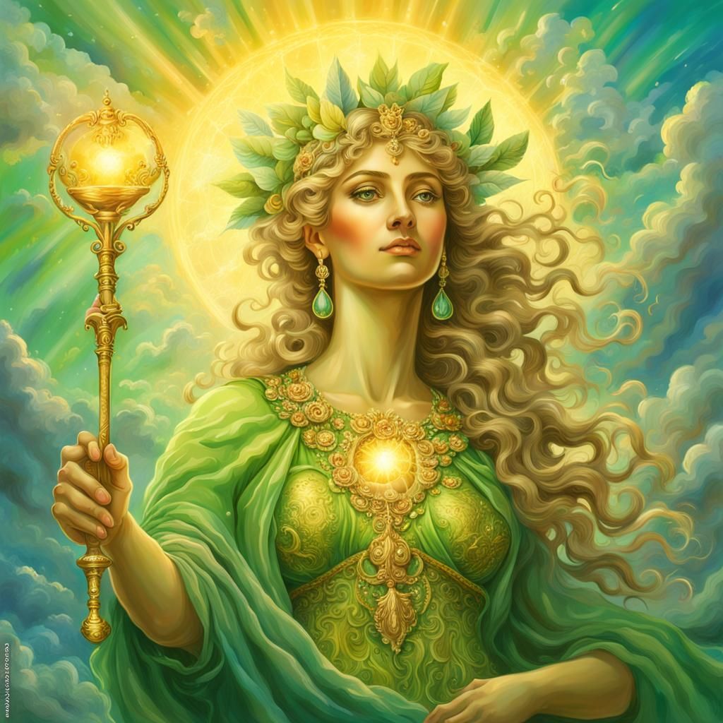 Aphrodite in Green Robe, Fantasy Art Style