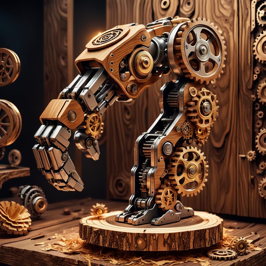 Robotic Arm Cracking Walnut: Surreal 3D Illustration