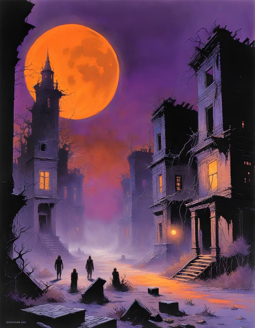 Ethereal Spectres in Abandoned City at Night