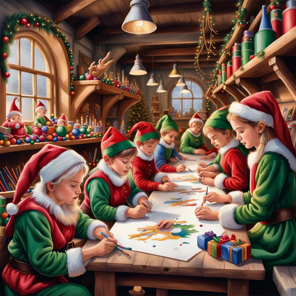 Elves Making Toys in Santa's Workshop