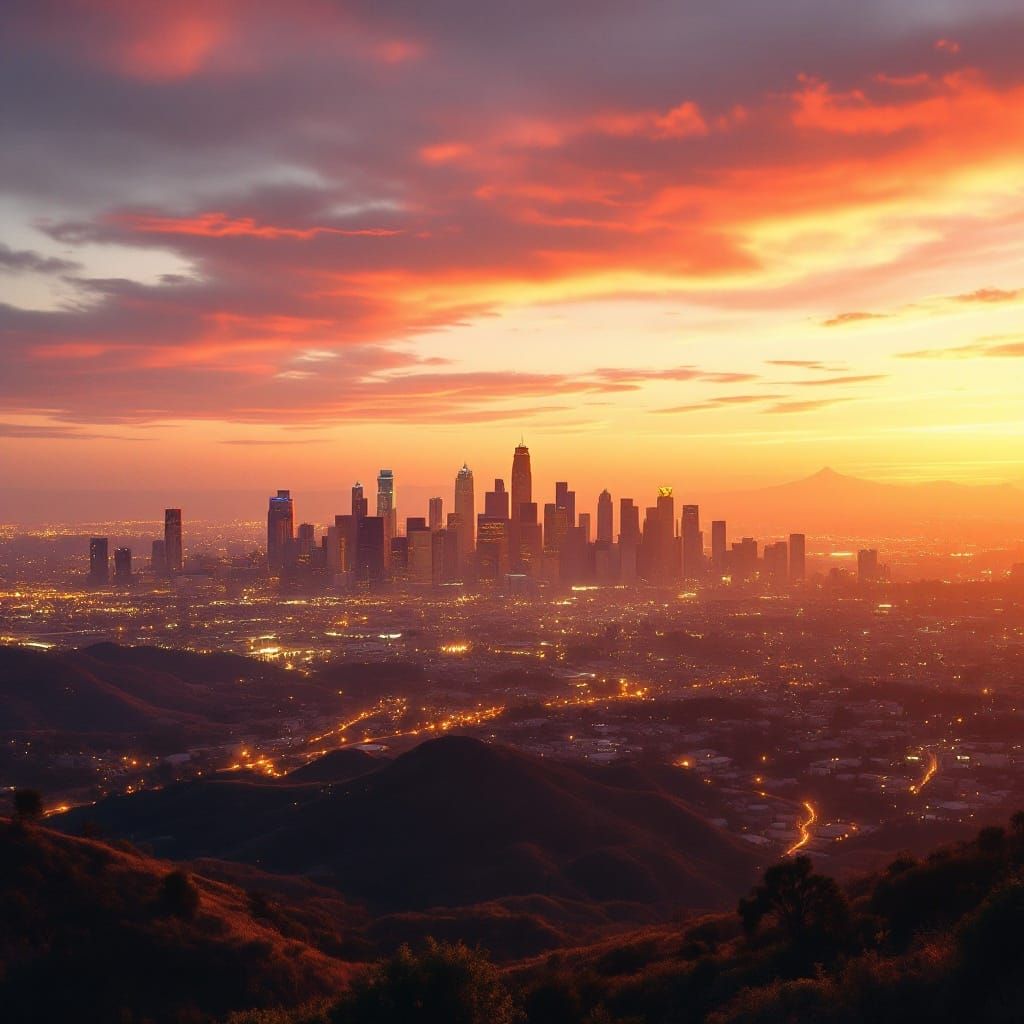 Los Angeles Skyline at Dusk in Photorealistic Style