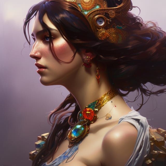 Detailed Gypsy Portrait by Artgerm and Mucha