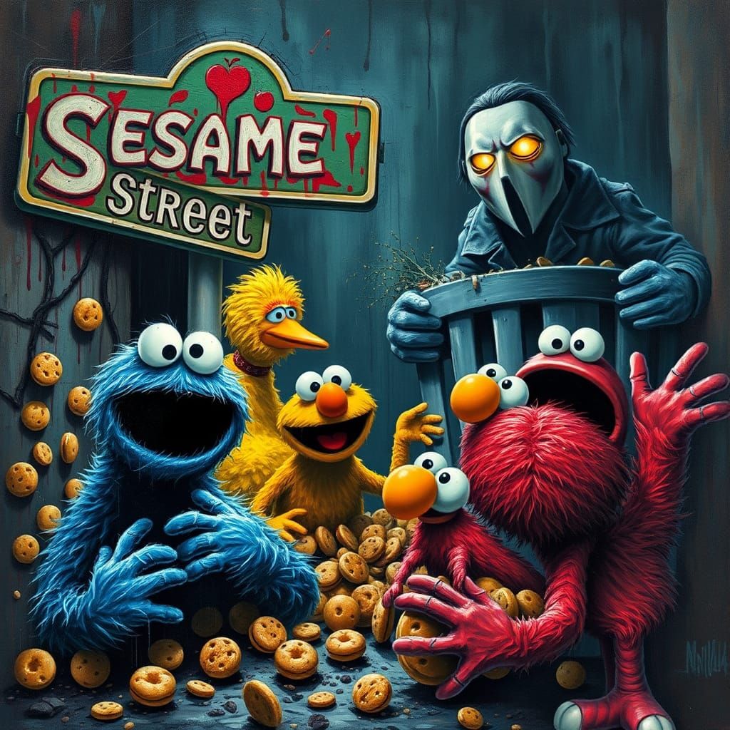 Sesame Street Nightmare: Horror Meets Street Art