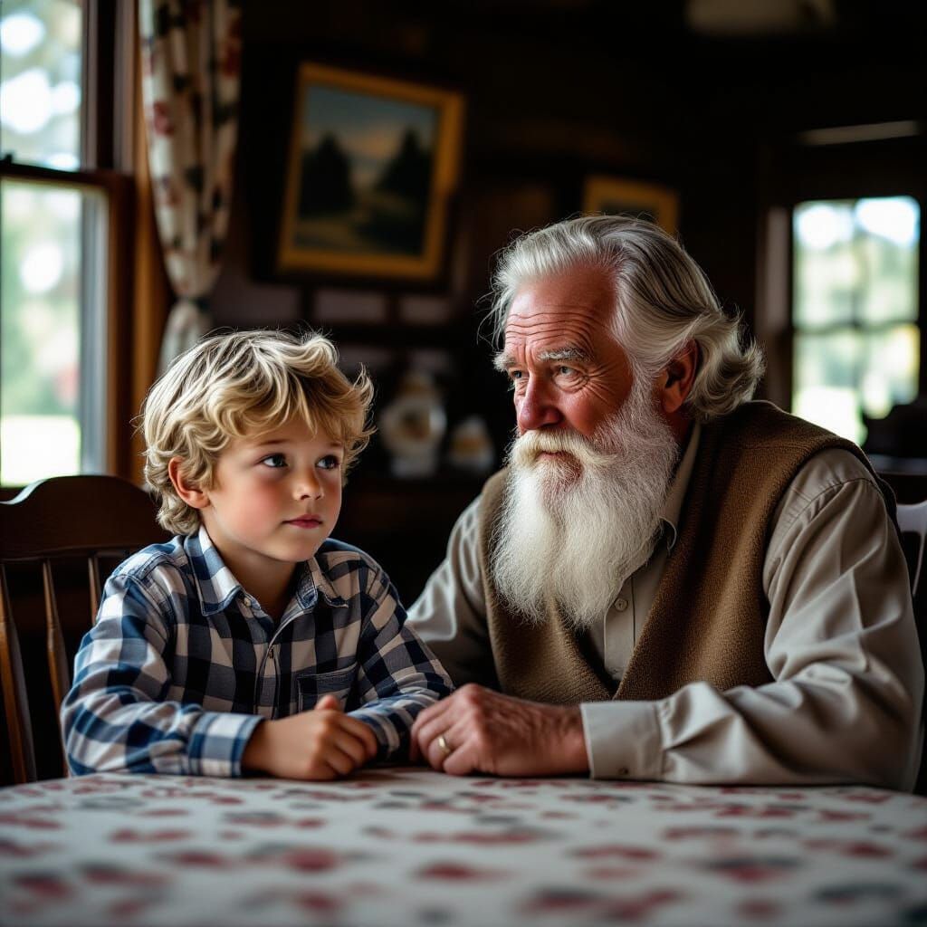 Realistic Portrait of a Boy with His Grandfather