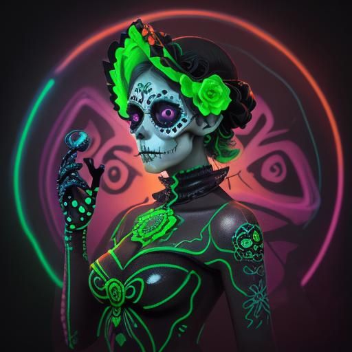 Vibrant Neon Sugar Skull Black Light Painting