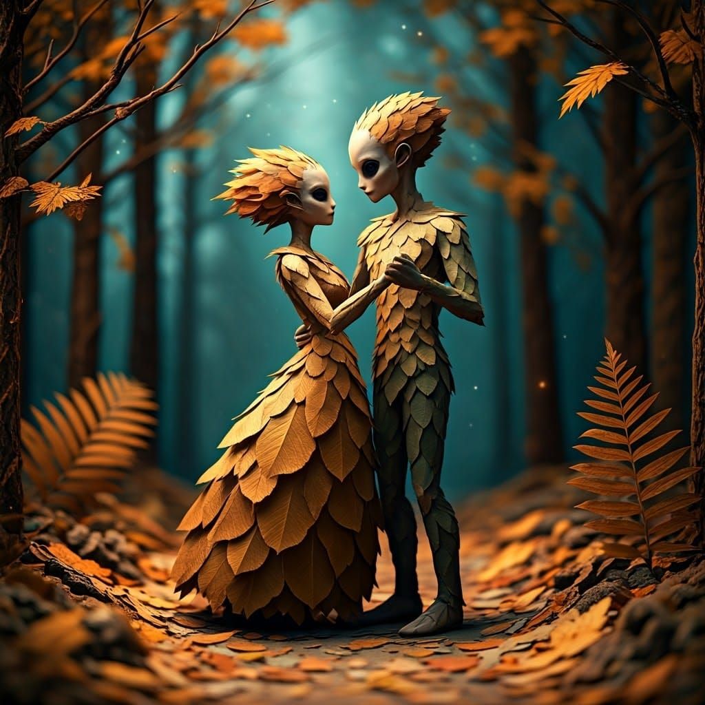 Alien Couple Dancing Under Northern Lights