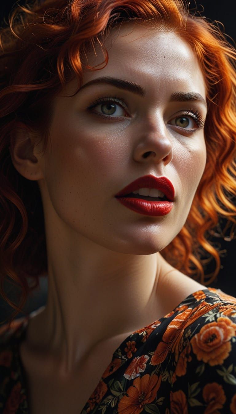 Fiery Orange Haired Woman Screaming in Anger