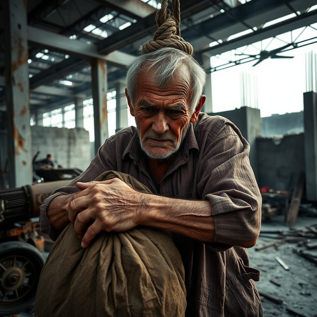 Elderly Man Lifting Heavy Load: Hyperrealistic Construction ...