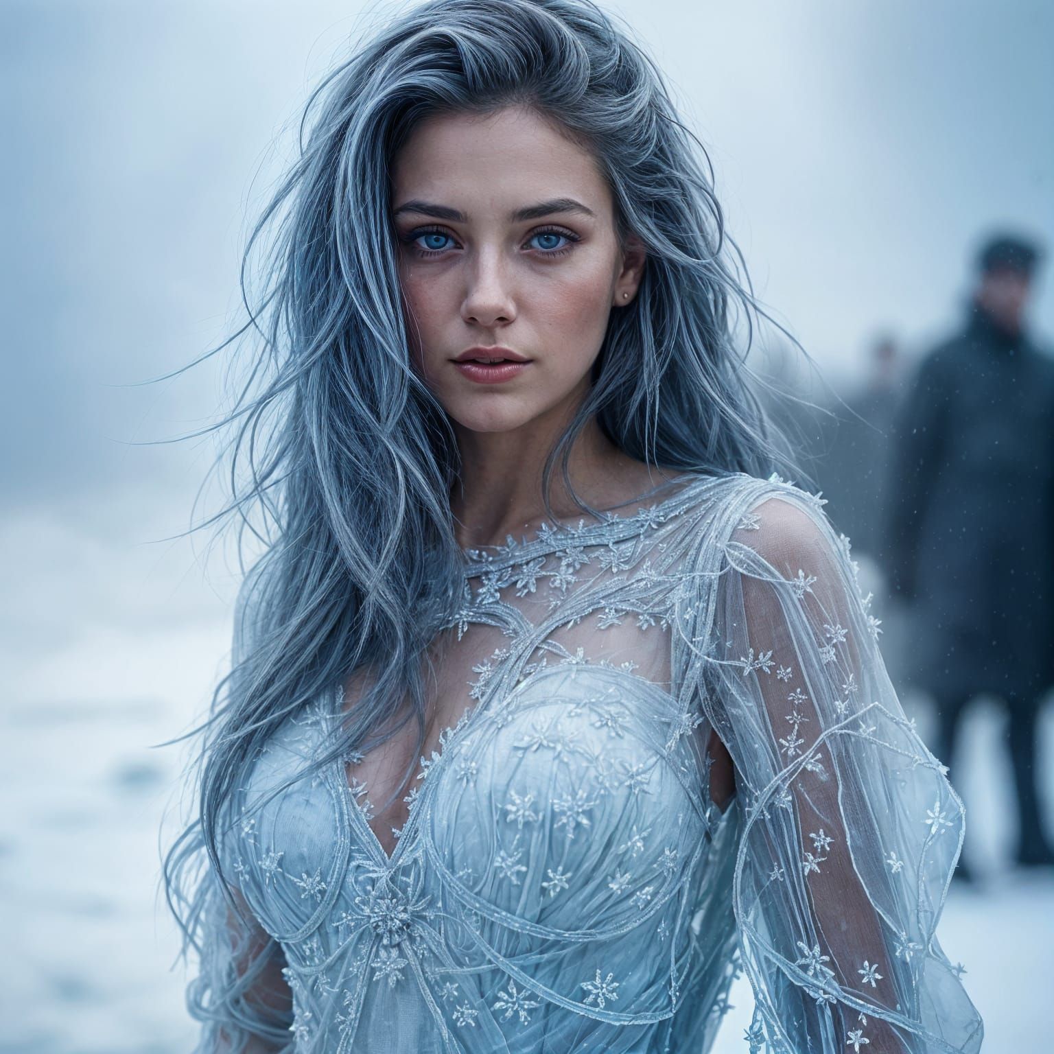 Ethereal Ice Queen in Frozen Landscape