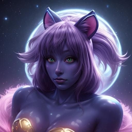 Cute Catgirl on Unicorn in Anime Style