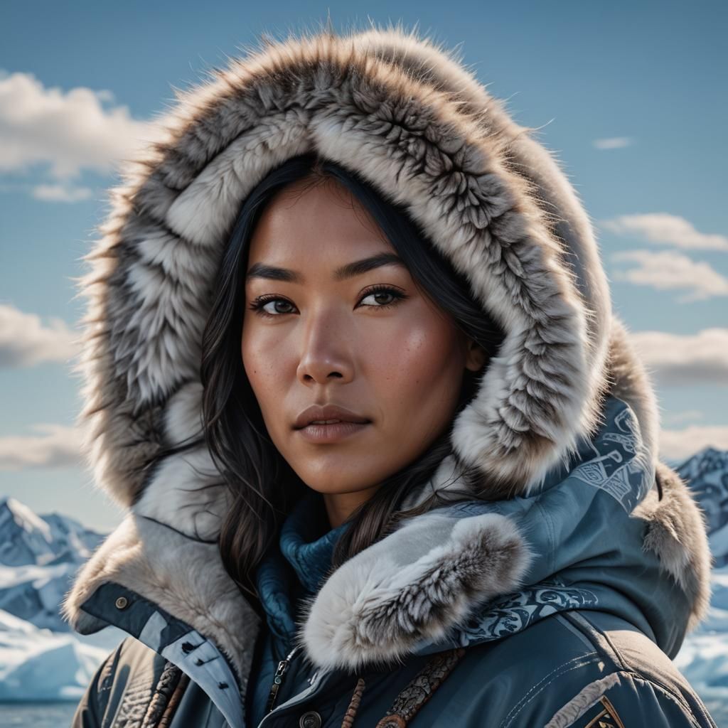 Portrait of a Young Inuit Woman in Arctic Landscape