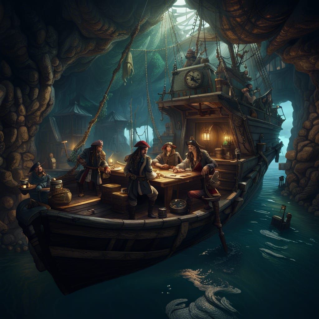 Pirates Plan Attack in Secret Hideout Boat