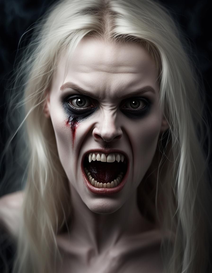 Frightening Vampire Woman with Pale Complexion