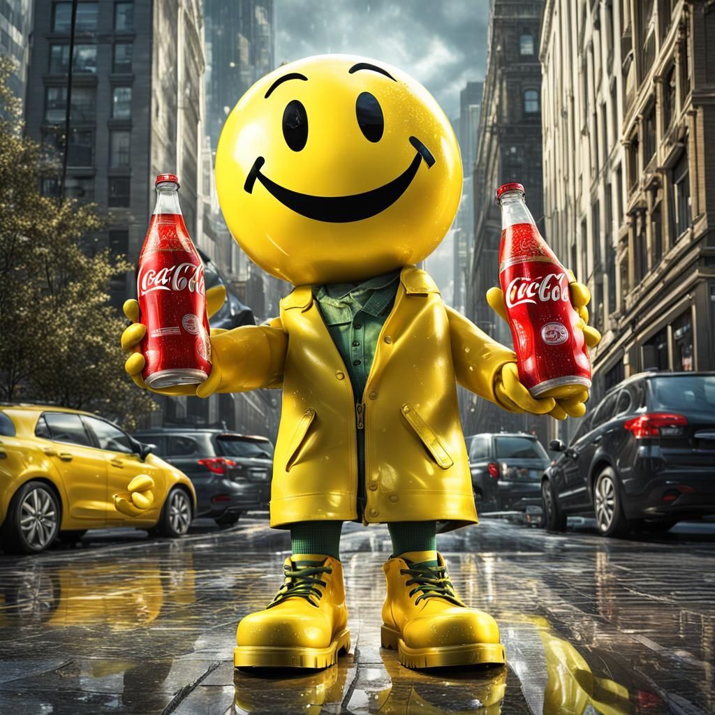 Humorous 3D Smiley Character in the City