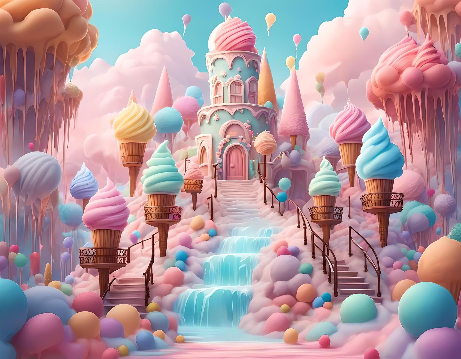 Dreamlike Ice Cream Island in the Clouds