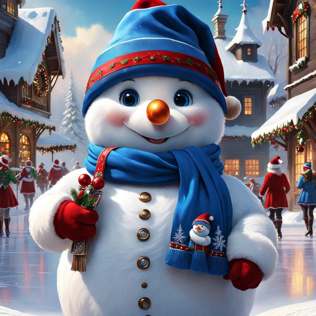 Adorable Snowman Skates into Christmas: Digital Masterpiece